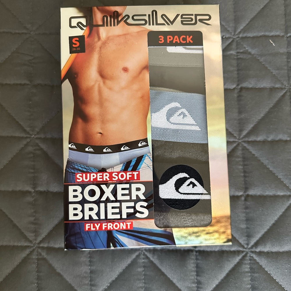 Quiksilver Men’s Boxer Briefs 3-Pack Black Gray Size Small Stretch Underwear NWT